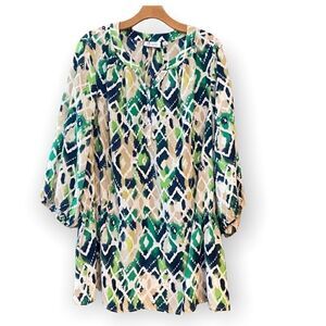 D&Co. 3X Green BOHO Relaxed Lightweight Button Front 3/4 Sleeves Casual Blouse